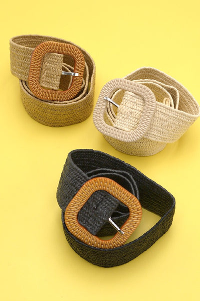 RATTAN BUCKLE WOVEN STRETCH WAIST BELT | 40BT628