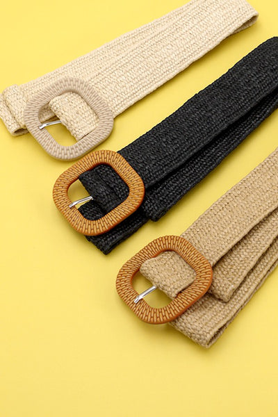 RATTAN BUCKLE WOVEN STRETCH WAIST BELT | 40BT628