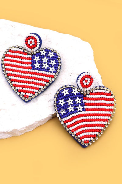 SEED BEAD USA FLAG DROP EARRINGS | 40E288