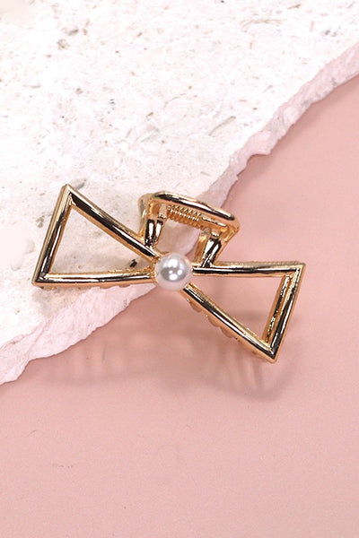 MINI GOLD RECTANGLE BOW HEART HAIR CLAW CLIPS | 40H713