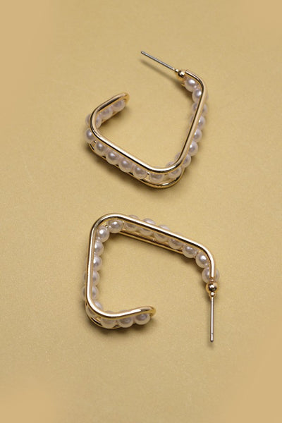 TRRPEZOID PEARL WIRED HOOP EARRINGS | 80E2250