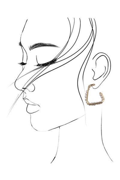 TRRPEZOID PEARL WIRED HOOP EARRINGS | 80E2250