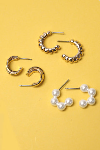 TWISTED HOOP PEARL EAR HUGGIE TRIO | 80E2237