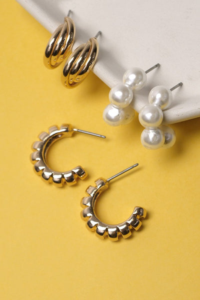 TWISTED HOOP PEARL EAR HUGGIE TRIO | 80E2237