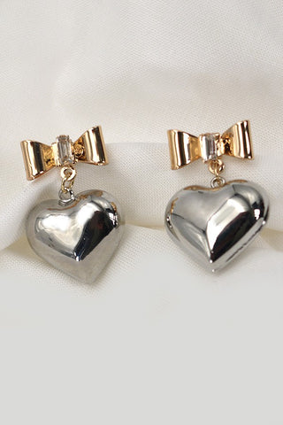 BOW HEART RHINESTONE DANGLE EARRINGS | 80E2297