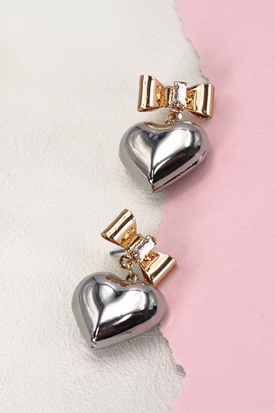 BOW HEART RHINESTONE DANGLE EARRINGS | 80E2297