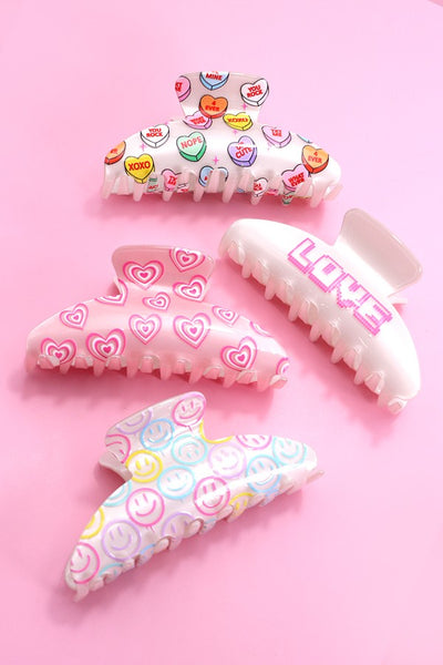 VALENTINE'S DAY LOVE HEART SMILEY HAIR CLAW CLIPS | 40H715