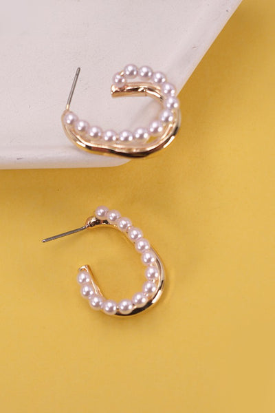 GOLD PEARL U SHAPE HOOP EARRINGS | 80E2337