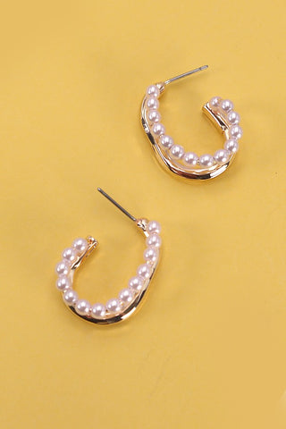 GOLD PEARL U SHAPE HOOP EARRINGS | 80E2337