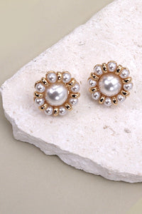 ROUND FLOWER PEARL STUD POST EARRINGS | 80E2352