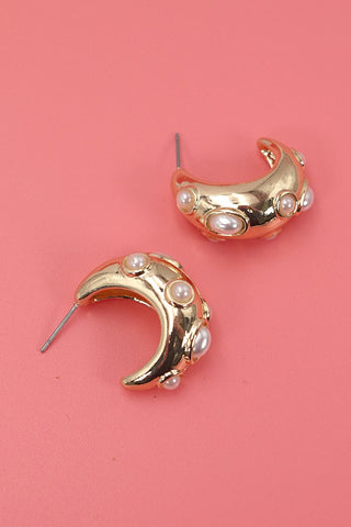 STUDDED PEARL HOOP EARRINGS | 80E2359