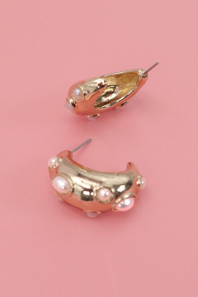 STUDDED PEARL HOOP EARRINGS | 80E2359