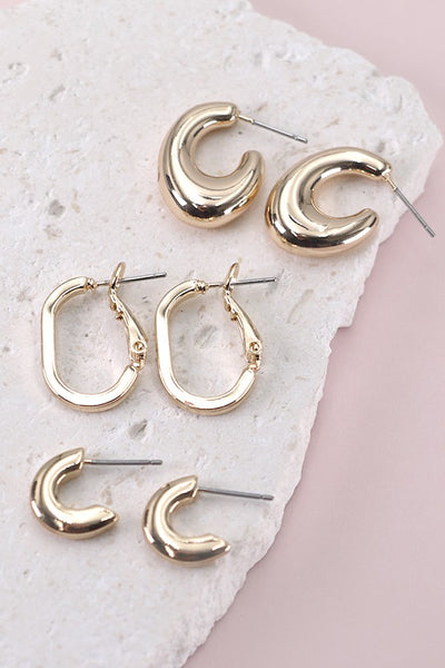 MINI TRIO U SHAPE HUGGIE HOOP EARRING SETS | 80E2376