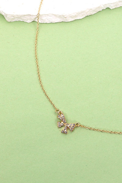 MINI RHINESTONE BOW CHARM NECKLACE | 80N345