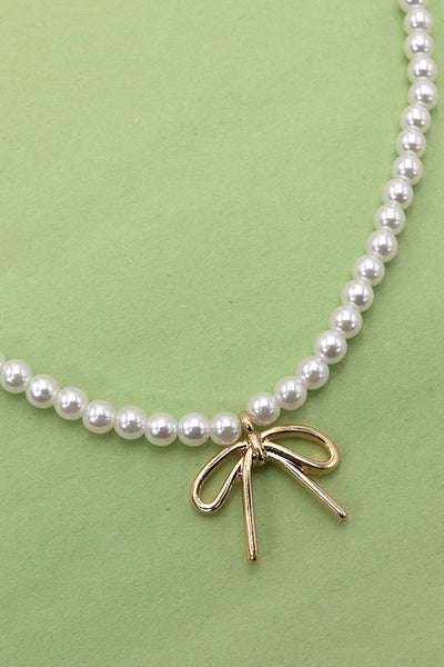 PEARL CHAIN BOW CHARM NECKLACE | 80N342