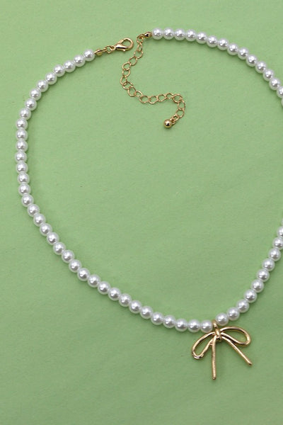 PEARL CHAIN BOW CHARM NECKLACE | 80N342