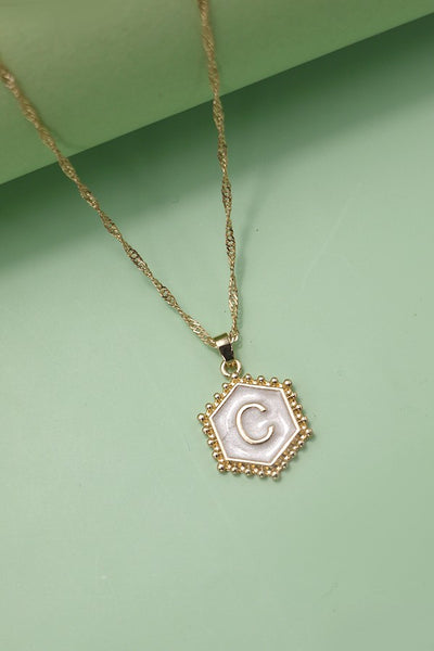 MONOGRAM INITIAL HEXAGON EPOXY CHARM NECKLACE |  80N338