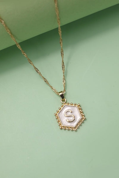 MONOGRAM INITIAL HEXAGON EPOXY CHARM NECKLACE |  80N338