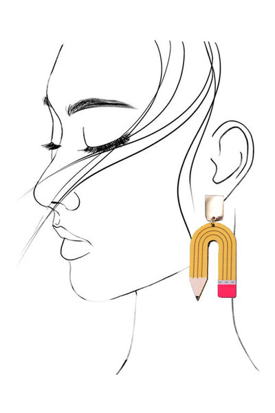 U SHAPE PENCIL WOOD DROP EARRING | 31E24039