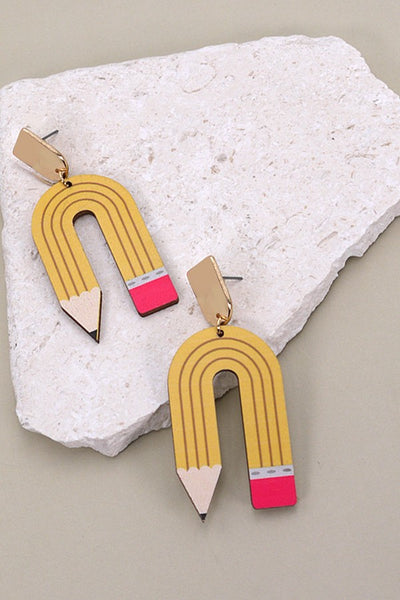 U SHAPE PENCIL WOOD DROP EARRING | 31E24039