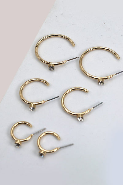 RHINESTONE STUDDED HOOP TRIO SET | 31E24044