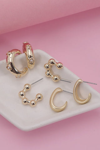 TRIO HUGGIE MATTE  BALL SMALL PEARL EARRINGS | 80E1922