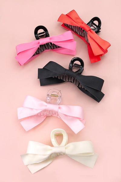 LARGE SILKY RIBBON BOW HAIR CLAW CLIPS | 40H720