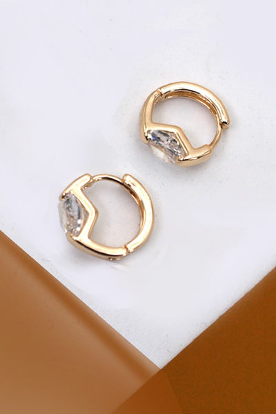 BRASS MINI HUGGIE RHINESTONE HOOP EARRINGS | 80E2506