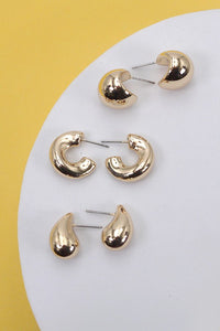 TRIO HUGGIE TEARDROP BALL HOOP EARRINGS | 80E2521