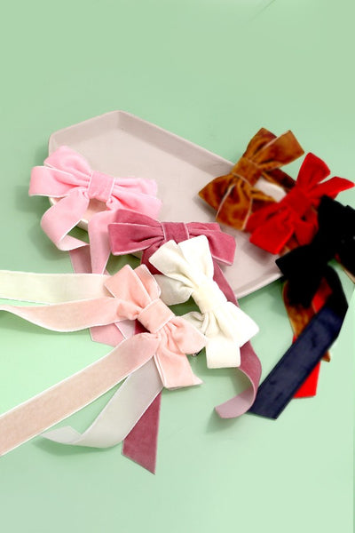 SOFT LONG VELVET RIBBON BOW HAIR CLIPS | 40H724