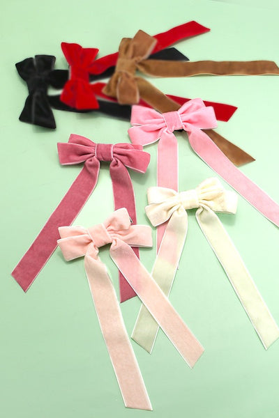 SOFT LONG VELVET RIBBON BOW HAIR CLIPS | 40H724