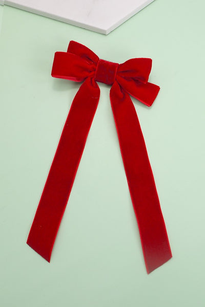 SOFT LONG VELVET RIBBON BOW HAIR CLIPS | 40H724