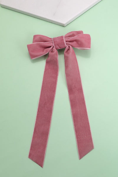 SOFT LONG VELVET RIBBON BOW HAIR CLIPS | 40H724