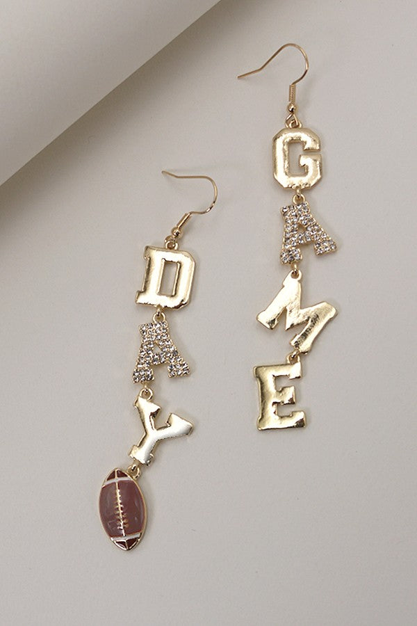 GAME DAY FOOT BALL RHINESTONE GOLD DROP EARRINGS | 80E2543