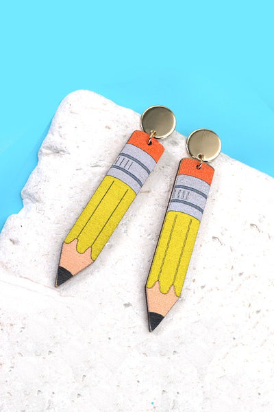 WOOD PENCIL TEACHER DROP EARRINGS | 31E24104