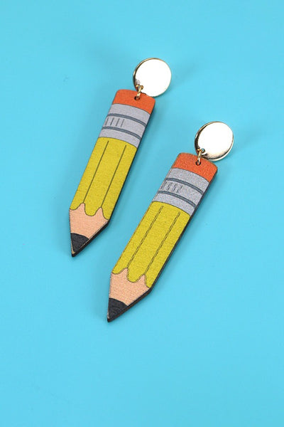 WOOD PENCIL TEACHER DROP EARRINGS | 31E24104