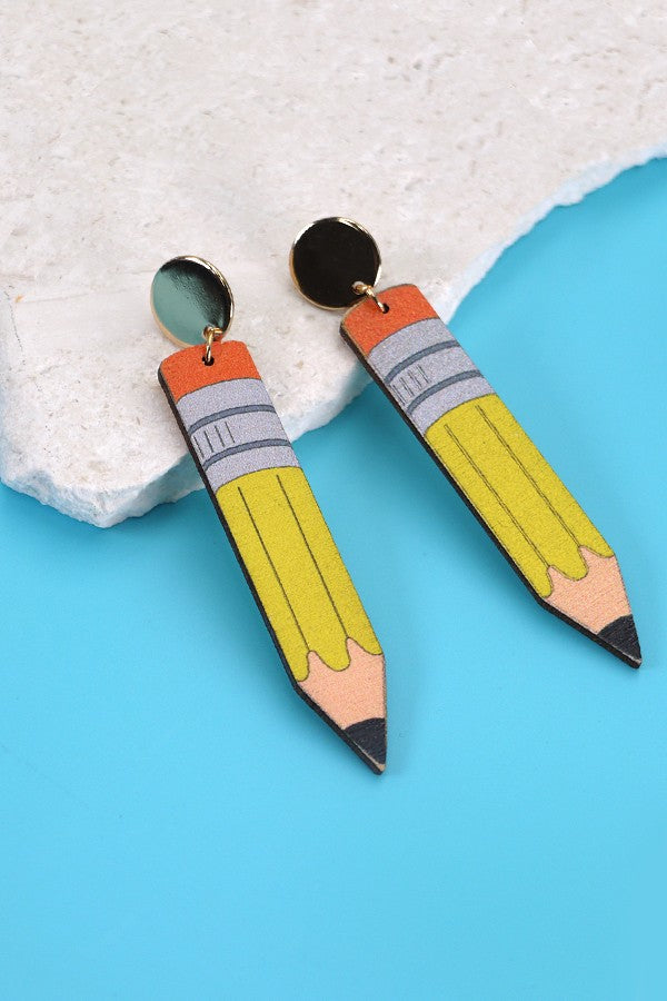 WOOD PENCIL TEACHER DROP EARRINGS | 31E24104