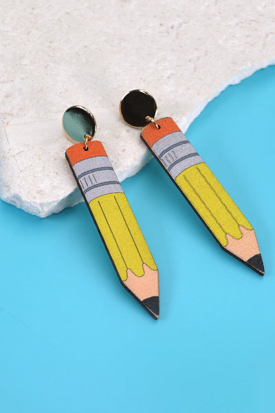 WOOD PENCIL TEACHER DROP EARRINGS | 31E24104