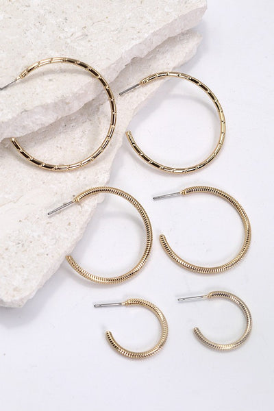 TRIO TEXTURED HOOP EARRINGS | 31E24181