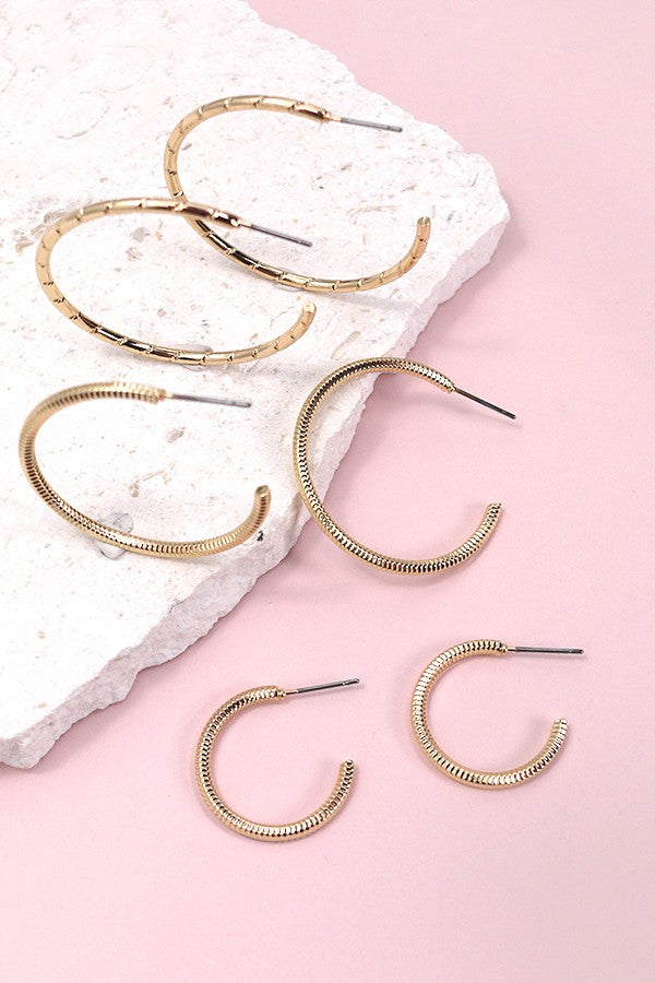 TRIO TEXTURED HOOP EARRINGS | 31E24181