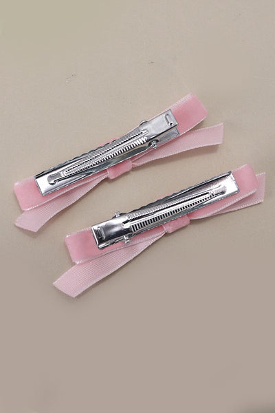 VELVET RIBBON BOW HAIR CLIPS PAIR  2PC SET | 40H745