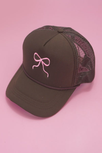 EMBROIDERY RIBBON BOW TRUCKER HAT CAP | 40HW718