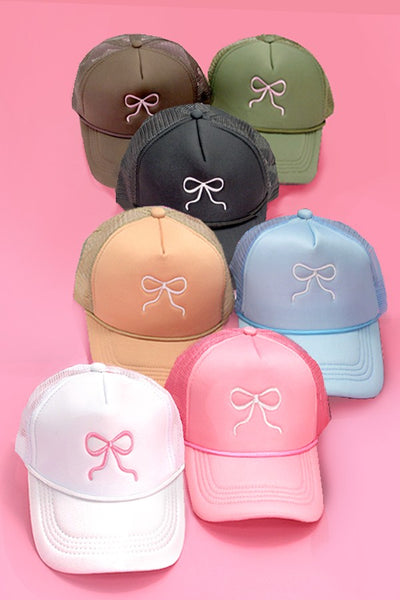 EMBROIDERY RIBBON BOW TRUCKER HAT CAP | 40HW718