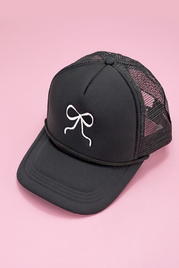 EMBROIDERY RIBBON BOW TRUCKER HAT CAP | 40HW718