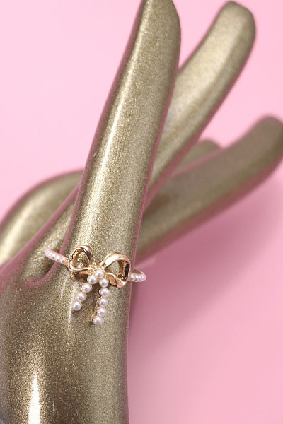 GOLD PEARL BOW RIBBON RING | 31R24004