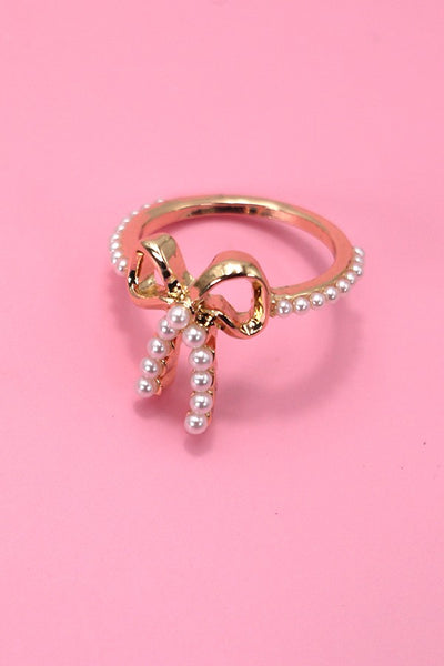 GOLD PEARL BOW RIBBON RING | 31R24004