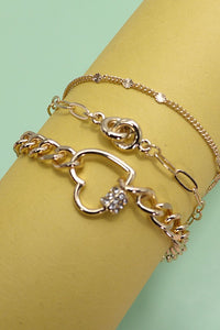 TRIO LAYER HEART CHARM BRACELET | 80B142