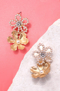 PEARL FLOWER MATTE GOLD DROP EARRINGS | 80E2764