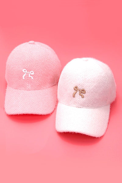 EMBROIDERY BOW FUZZY BASEBALL HAT CAP | 21HW401