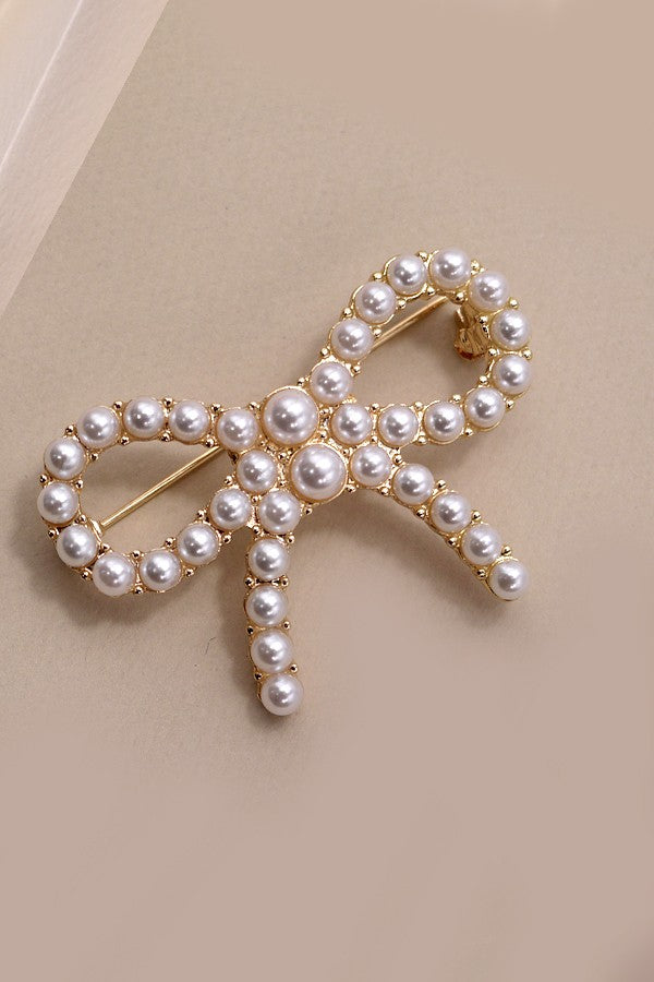 CLASSIC BOW RIBBON PEARL BROOCH | 31BR4002